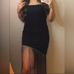 Forever 21 Black Strapless Dress with Glitter Fringe
